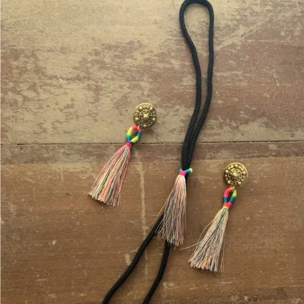 Handmade Colorful Tassel Earrings And Tassel Bolo Tie